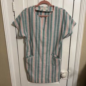 Trovata Birds of Paradis Striped Tunic Dress Green Pink Small E